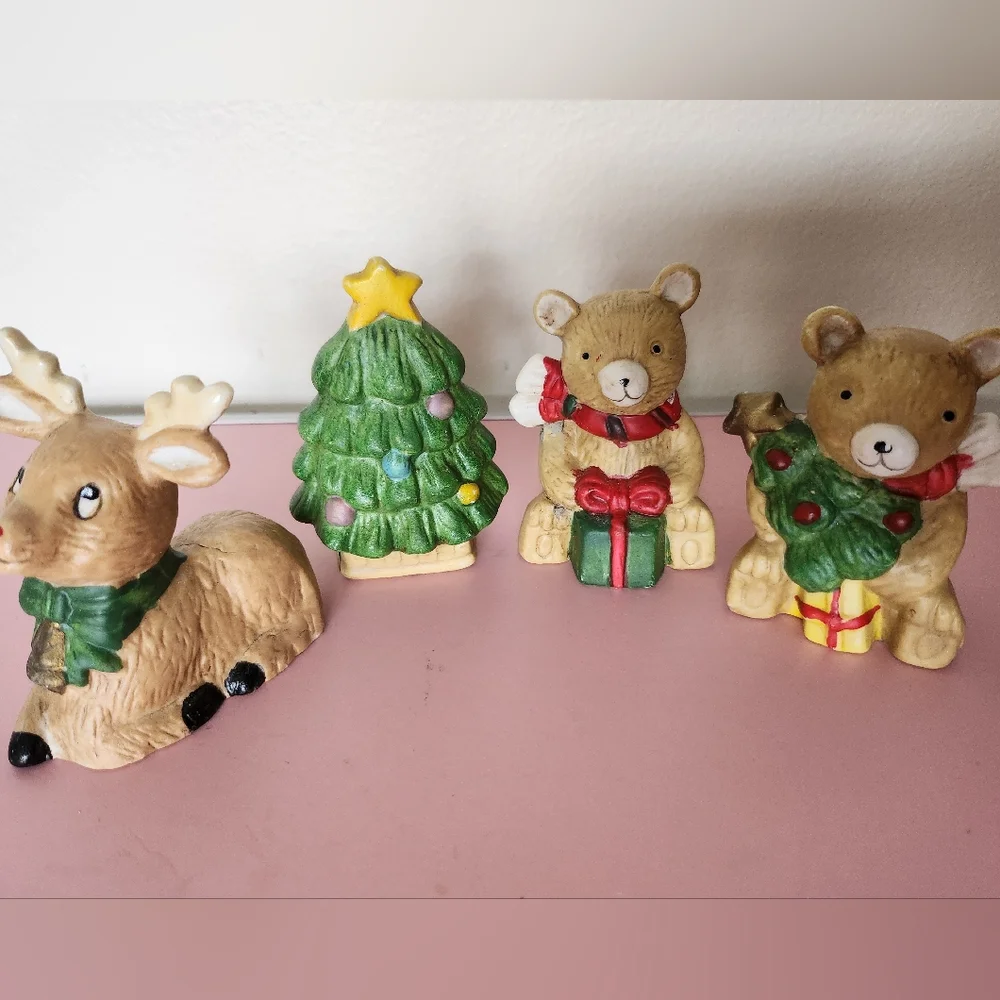 Christmas Figurine Set with Reindeer and Bears